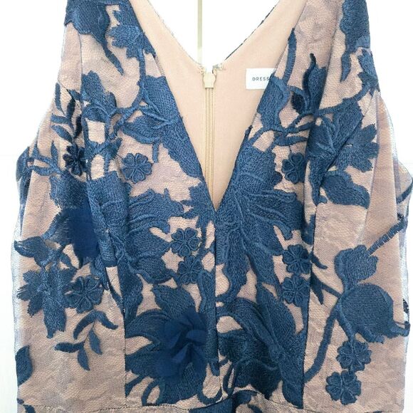 Dress the Population Womens Audrey Midi A-Line 3D Floral Dress Navy Nude Medium - Picture 7 of 13